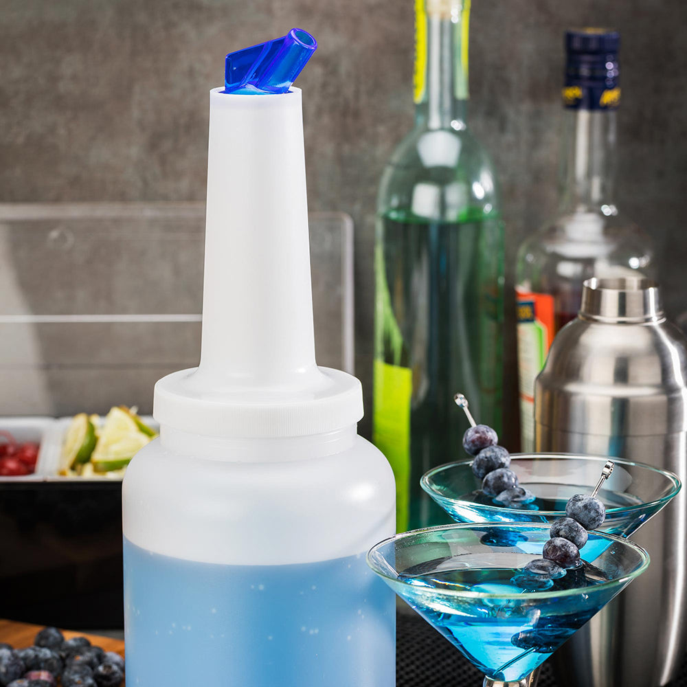2 Quart Plastic Quick Pour Storage Bottle with Blue Spout & Lid - 4.75