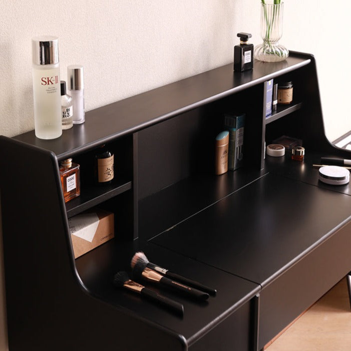 ISABEL TOKYO Japanese Scandinavian Dresser Vanity Table with Mirror - Walnut, Black, White & Gray Colors - Perfect for Bedroom, Dressing Room & Makeup Studio