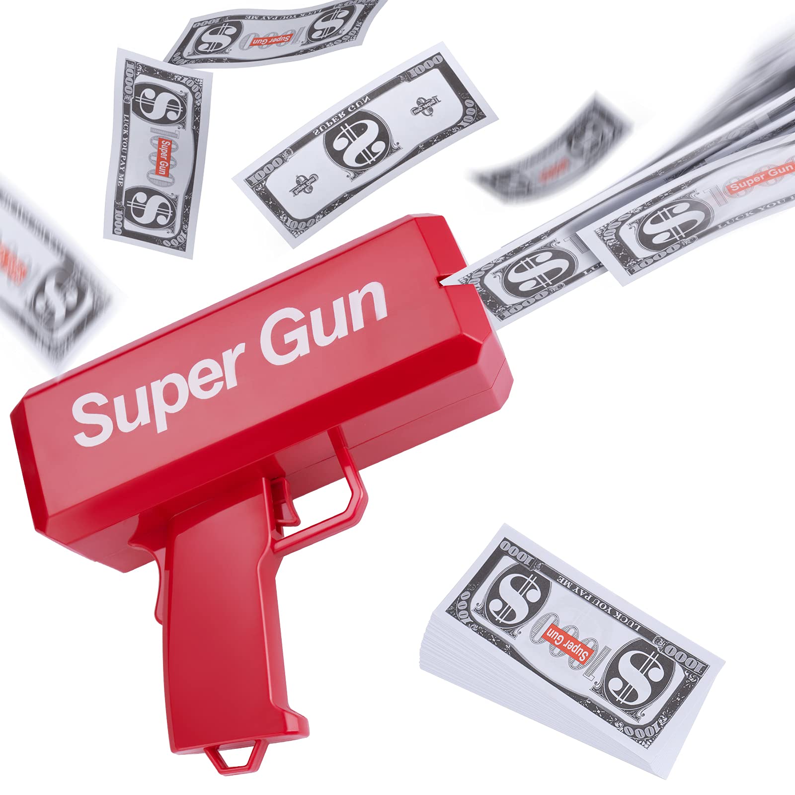 LEOKKARR Red Money Gun - Realistic Toy Cash Cannon with Play Money for Parties & Movies