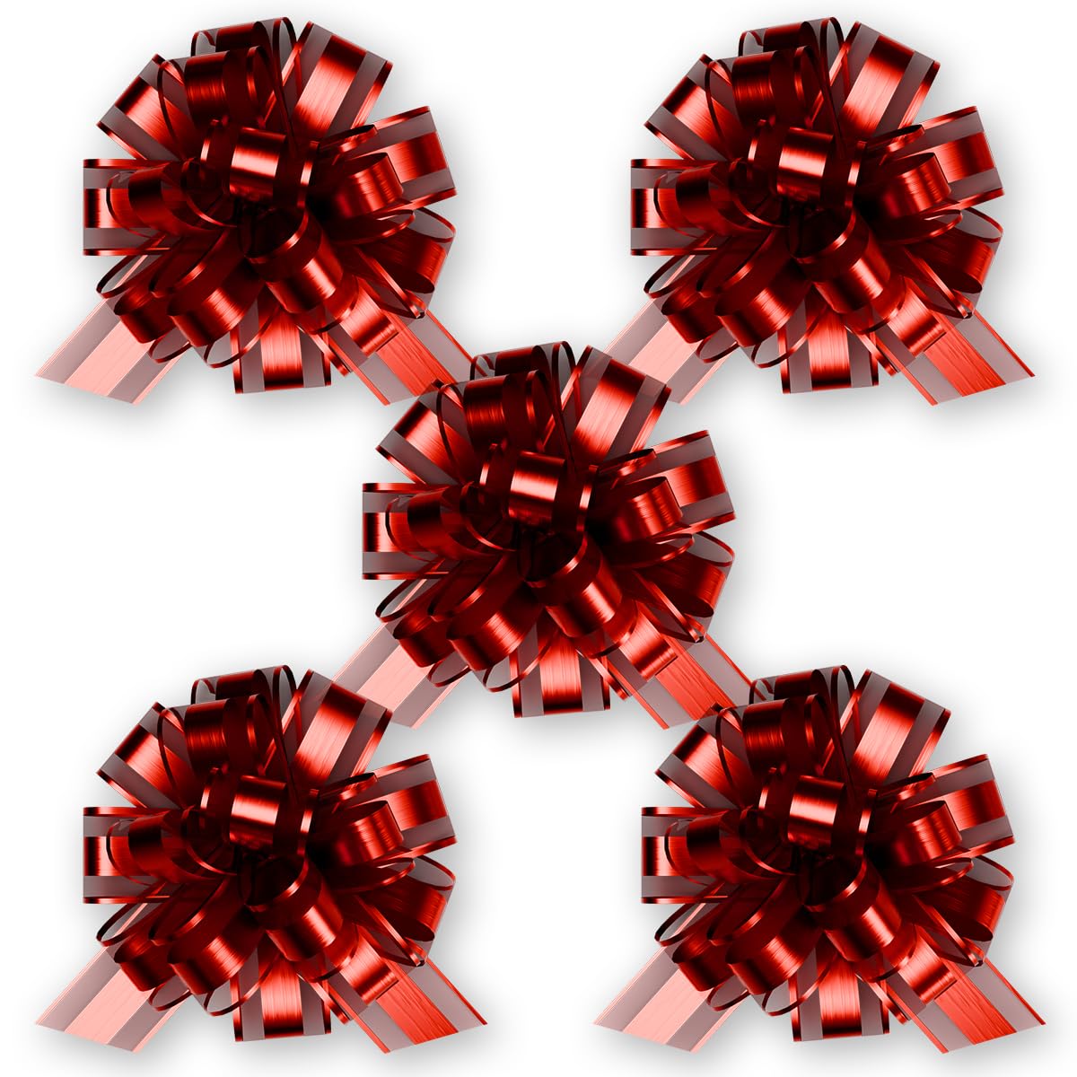5-Pack Red Organza Lace Gift Bows - 5-Inch Large Pull Bows for Gift Wrapping, Christmas, Birthdays & DIY Crafts | Perfect for Holiday Presents, Wedding Favors, Party Decorations & Handmade Projects