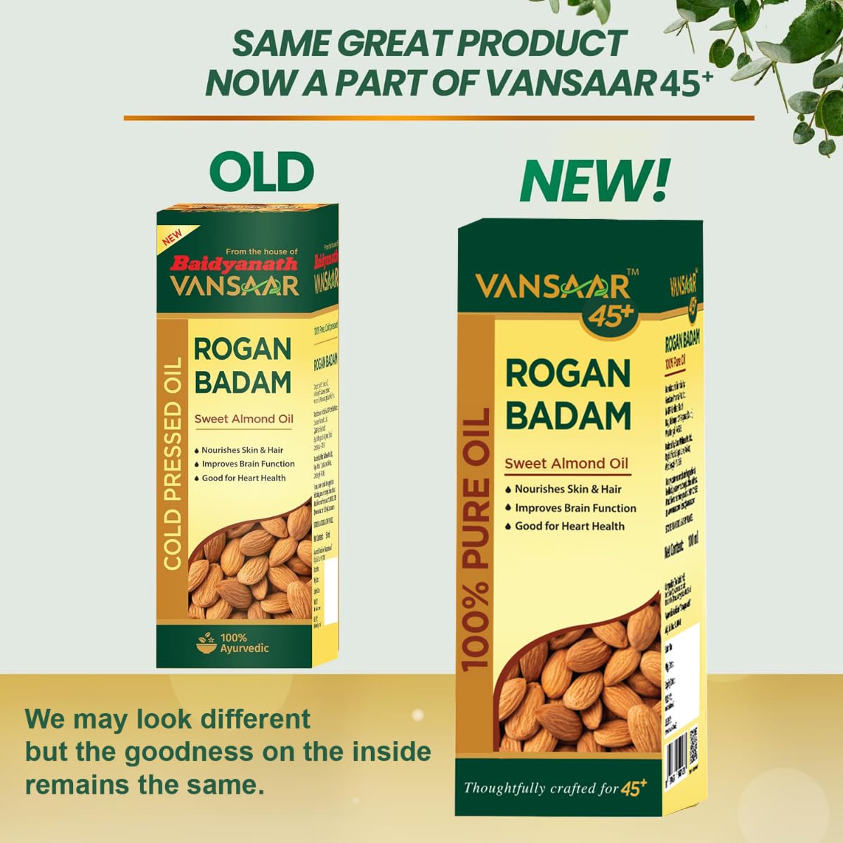 Vansaar 45+ Rogan Badam Oil - 50ml | 100% Pure Natural Cold Pressed Sweet Almond Oil for Skin & Hair Care | Made with Premium Californian Almonds | Perfect for Massage, Aromatherapy & DIY Beauty Recipes