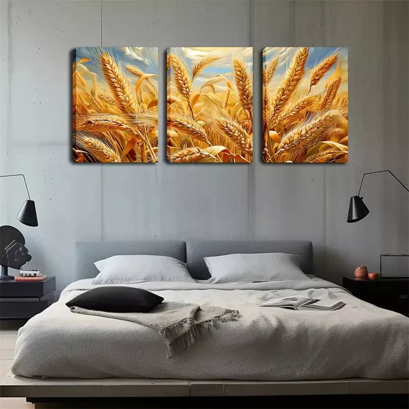 3-Piece Yellow Wheat Fields Wall Art Set - Framed Canvas Prints 40x60cm (16x24in) | High Quality Australian Made Home Decor | Perfect for Living Room, Bedroom & Office Decor