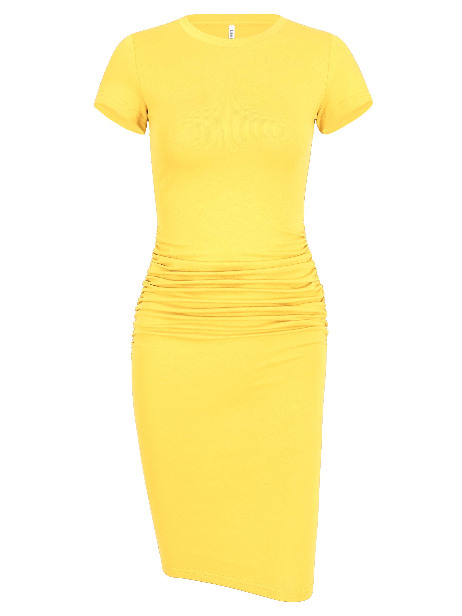 Laughido Women's Short Sleeve Ruched Bodycon Sundress - Knee Length T-Shirt Dress for Summer 2025 | Trendy Casual Outfits for Beach, Party & Vacation | Flattering Fit for Date Night & Outdoor Activities
