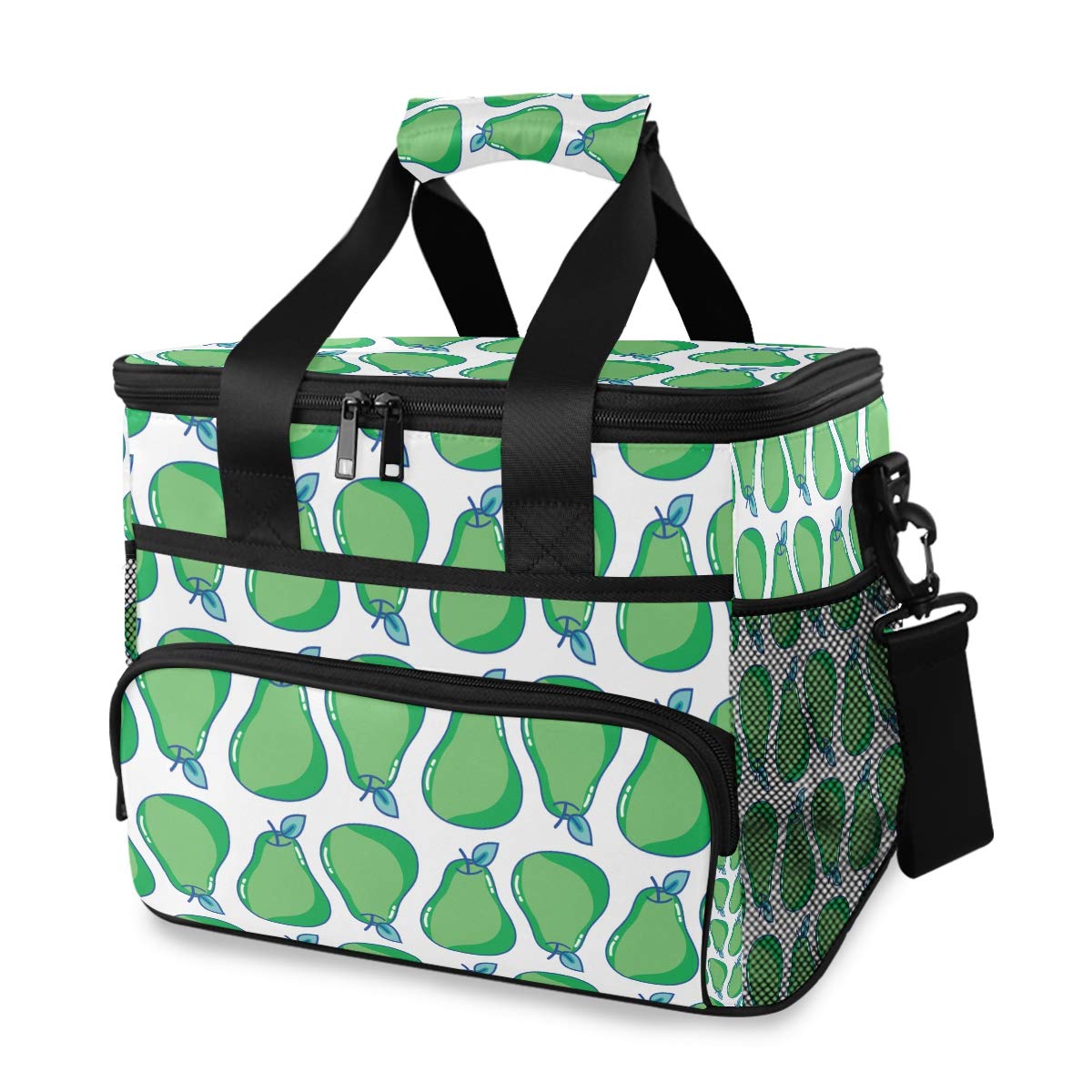 Organic Green Pear Print Insulated Picnic Lunch Bag - Thermal Cooler with Shoulder Strap for Office, School & Travel | Portable Food Container for Meals, Snacks & Fresh Fruit Storage