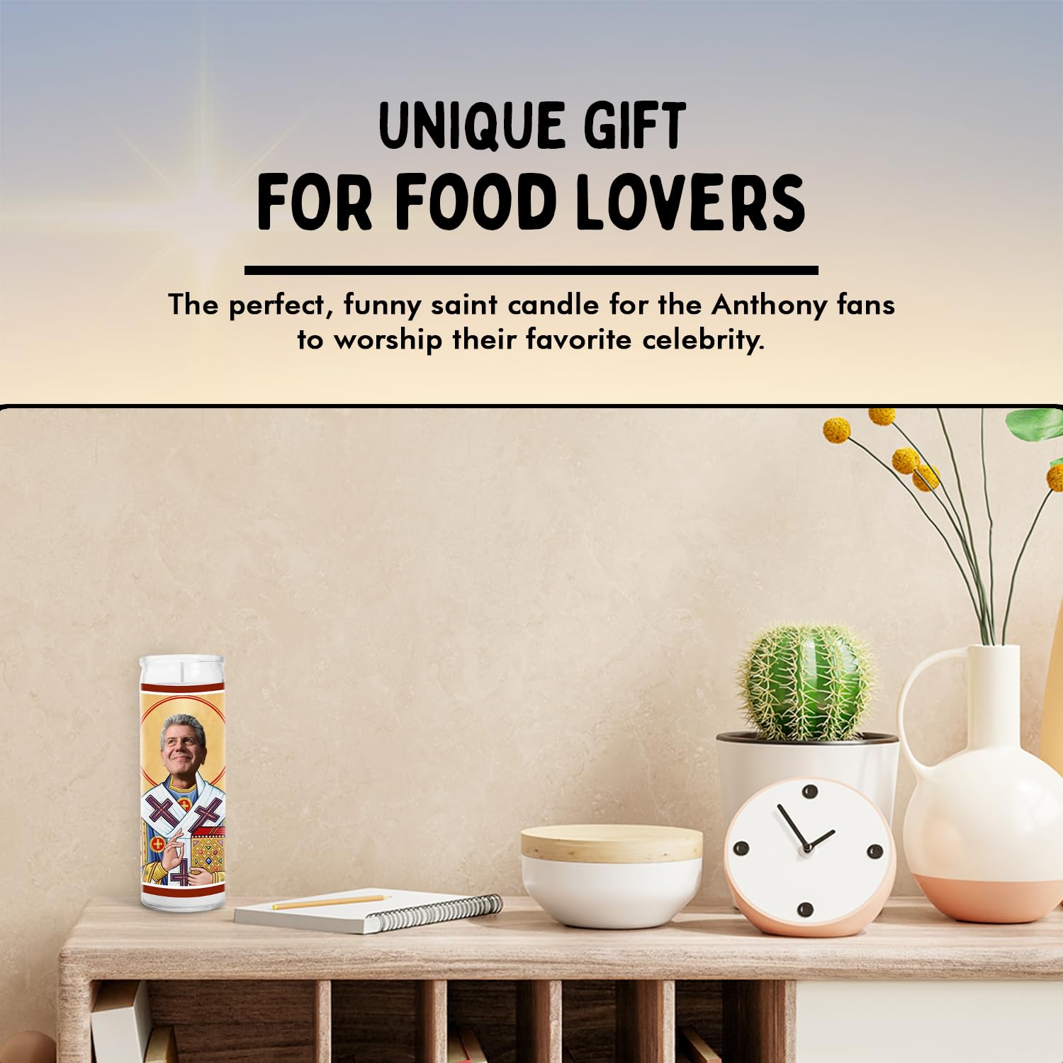 Anthony Celebrity Candles - Funny Saint Soy Wax Candles in Glass Jar - Unique Gift for Food Lovers - Perfect for Home Decor & Gifting