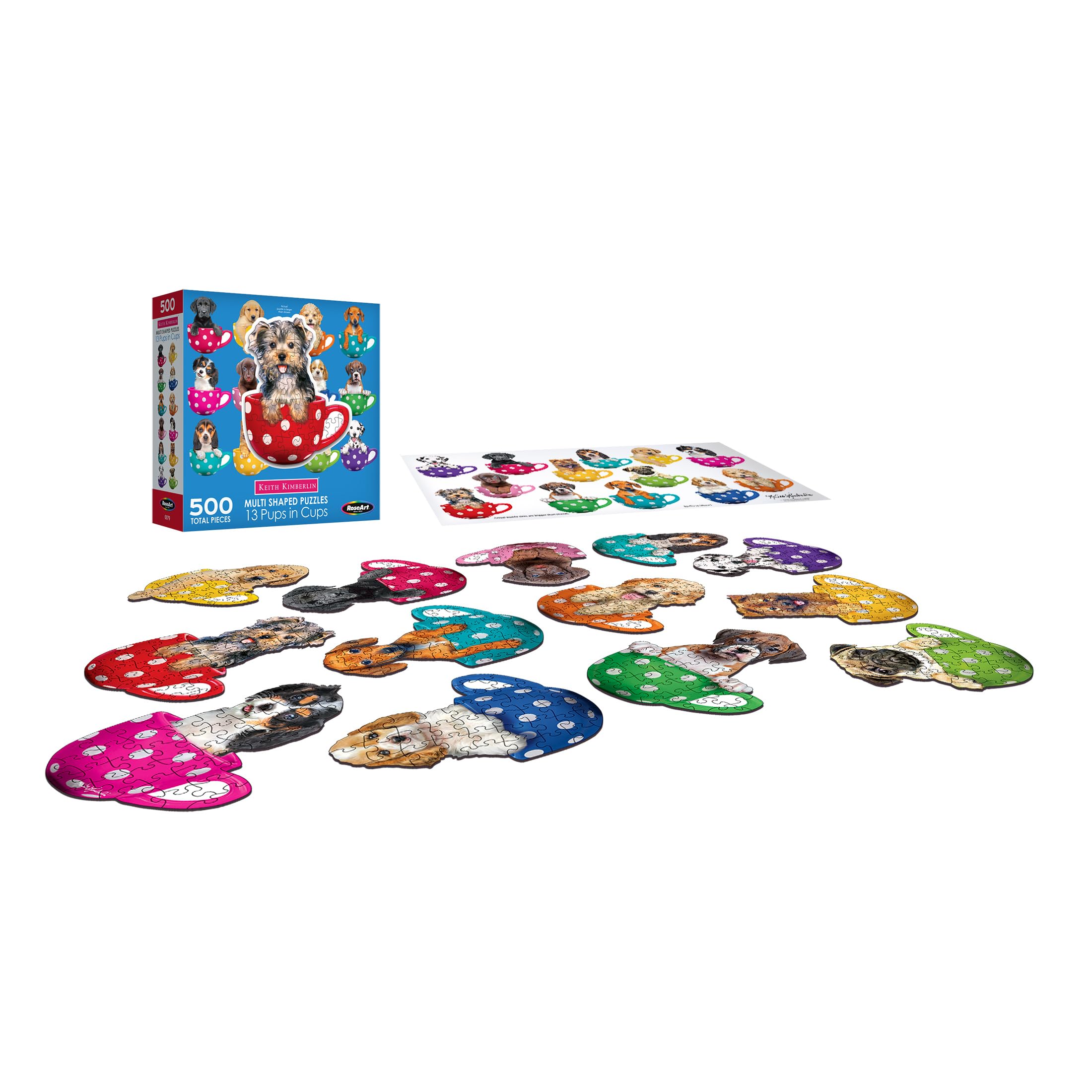 RoseArt Mini-Shaped Pups in Cups 500-Piece Jigsaw Puzzle for Adults - Fun Family Game Night & Stress Relief Activity
