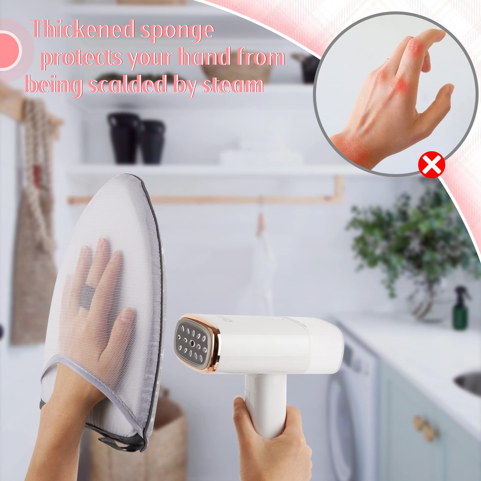 Waterproof Heat Resistant Ironing Glove with Finger Loop - Mini Steamer Mitt for Clothes & Garment Steamers (Grey, 2-Pack) - Perfect for Travel, Home Use & Quick Wrinkle Removal