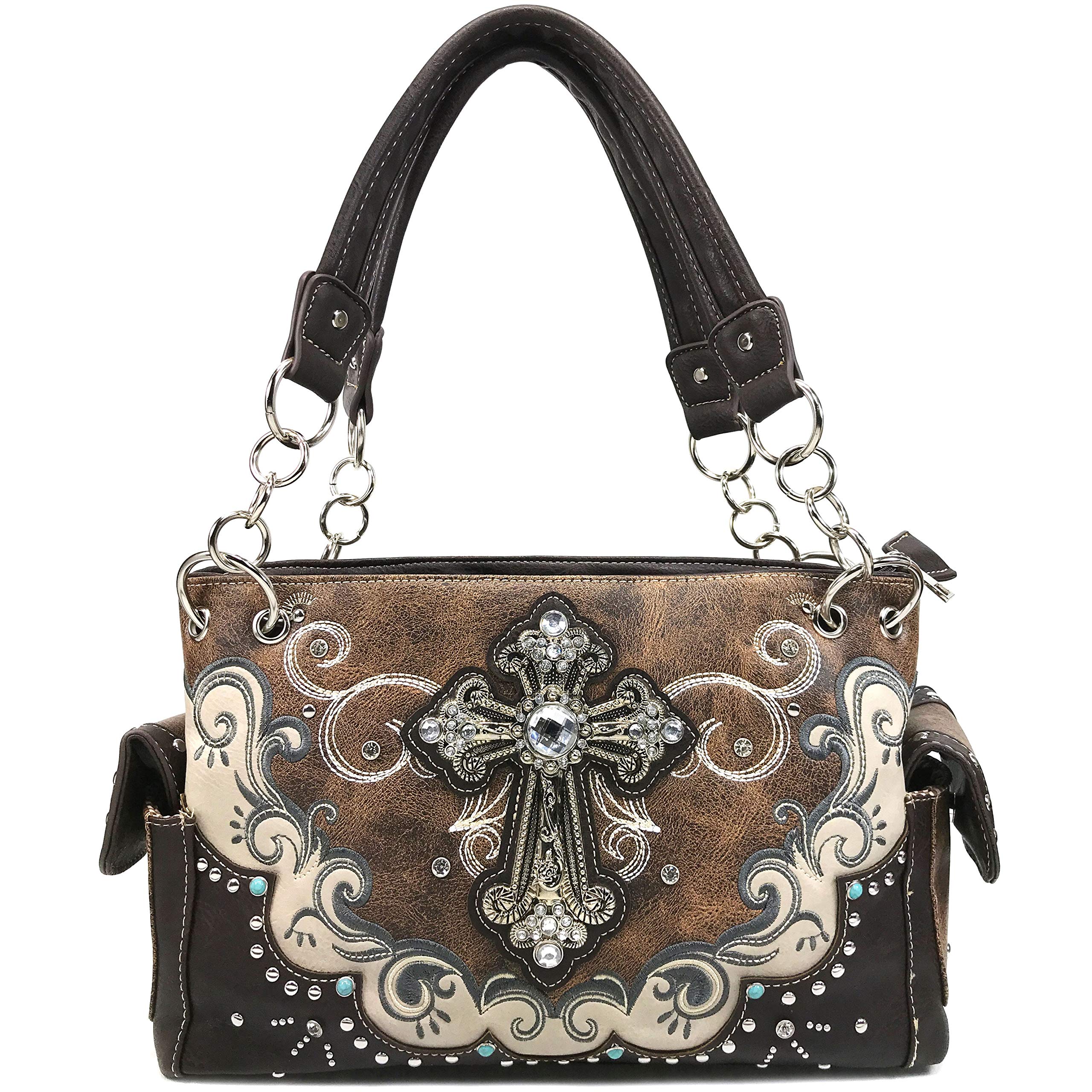Zelris Western Silver Rhinestone Cross Conceal Carry Handbag Wallet Set for Women - Stylish & Functional Purse for Church, Parties, and Everyday Use