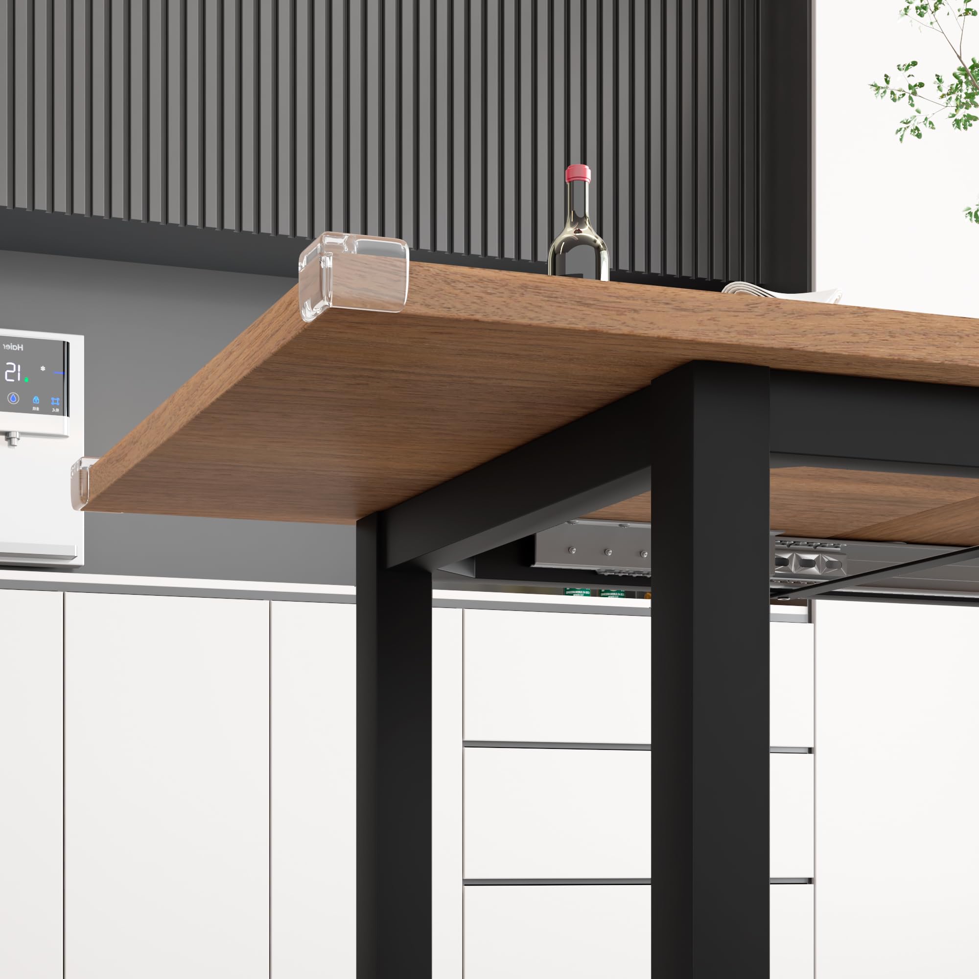 iPormis 5-Piece Extendable Dining Table Set with 2 Benches & 2 Stools - Mid-Century Modern Kitchen Table for 4-8 People, Space-Saving Walnut Design with Metal Frame & MDF Board - Perfect for Small Apartments, Breakfast Nooks and Family Gatherings