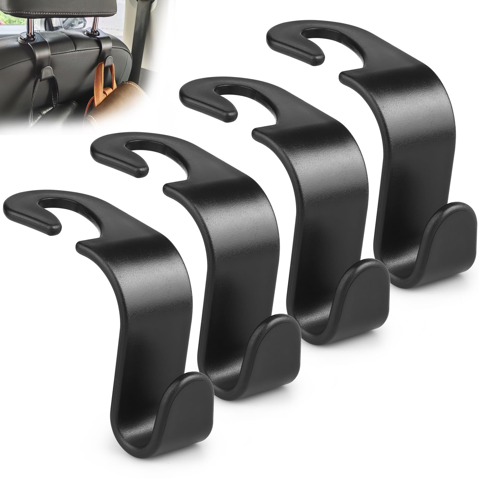 4 Pack Universal Car Seat Purse Hooks - Heavy Duty Auto Back Seat Organizer for Handbags, Coats & Accessories | Perfect for Travel, Shopping & Daily Commute