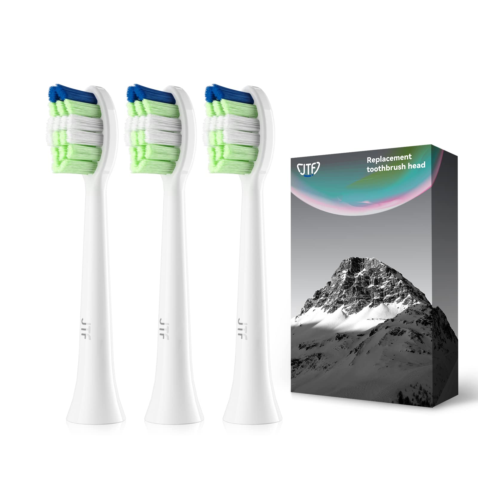 JTF Sonic Smart Toothbrush Replacement Heads - 3 Pack White P200 Bristles | Compatible with Electric Toothbrushes for Deep Cleaning & Gum Care | Perfect for Travel & Family Use