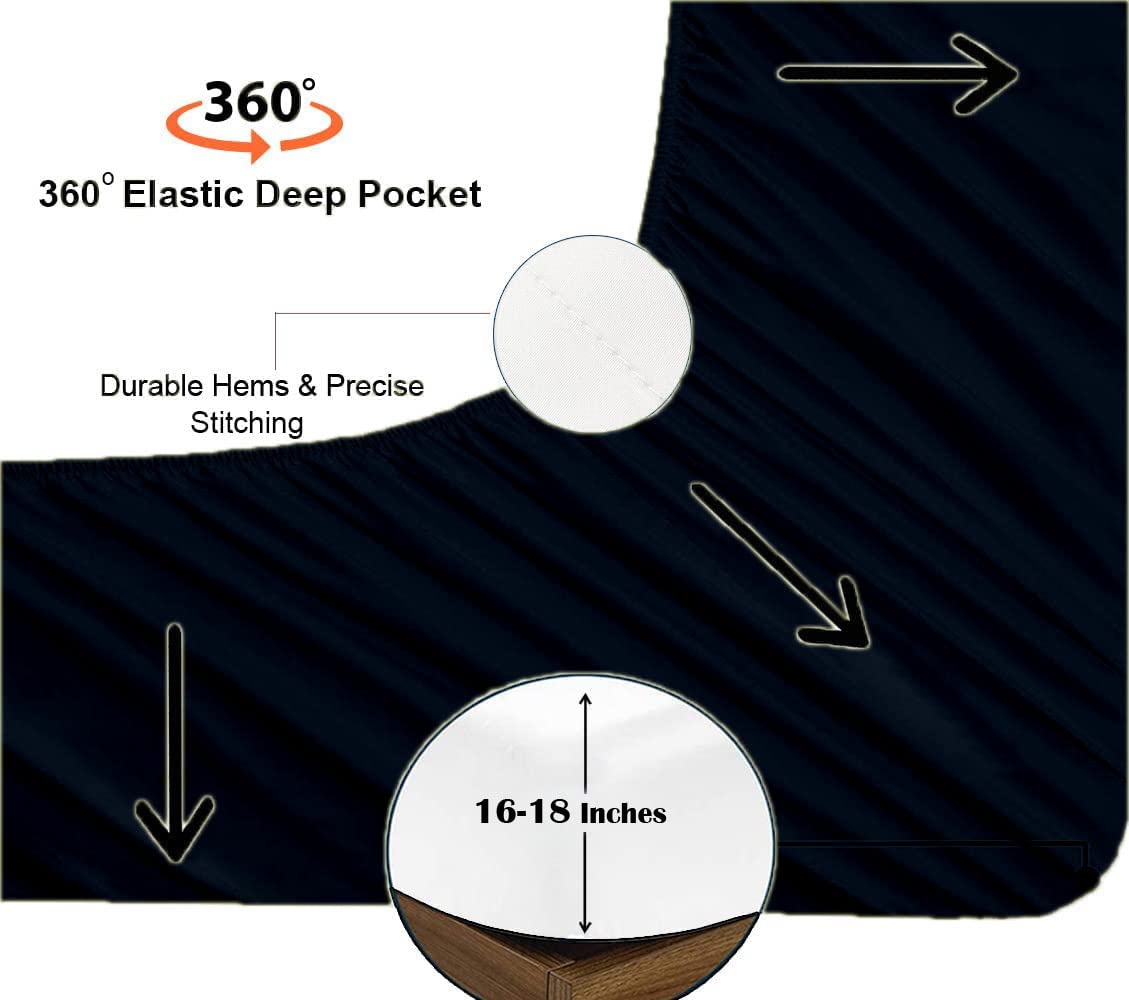 Luxury Queen Size Sheet Set - 4 Piece Soft & Breathable Egyptian Cotton Bed Sheets - Deep Pocket Fitted (16-18 Inch), Flat Sheet & Pillowcases - Navy Blue - Perfect for Hotels, Home & Guest Rooms
