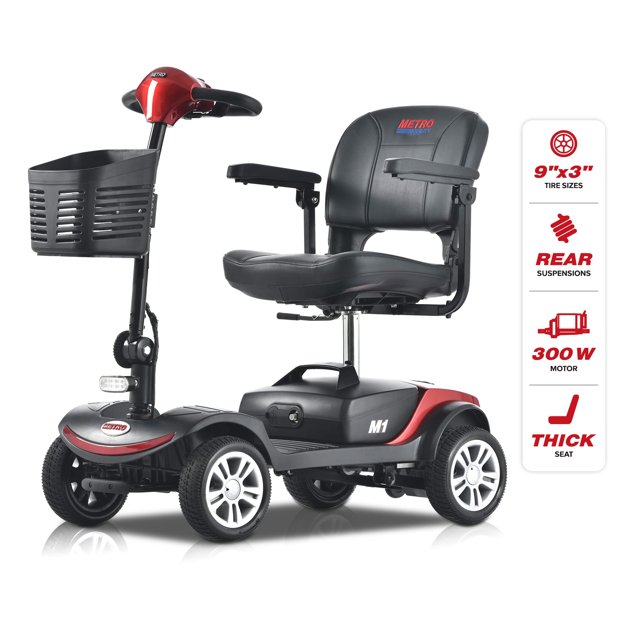 **4 Wheel Folding Mobility Scooter for Seniors & Adults - Compact Electric Medical Scooter for Travel & Daily Use - Heavy Duty Powered Wheelchair Device (Red) - Perfect for Shopping, Airports & Outdoor Activities**