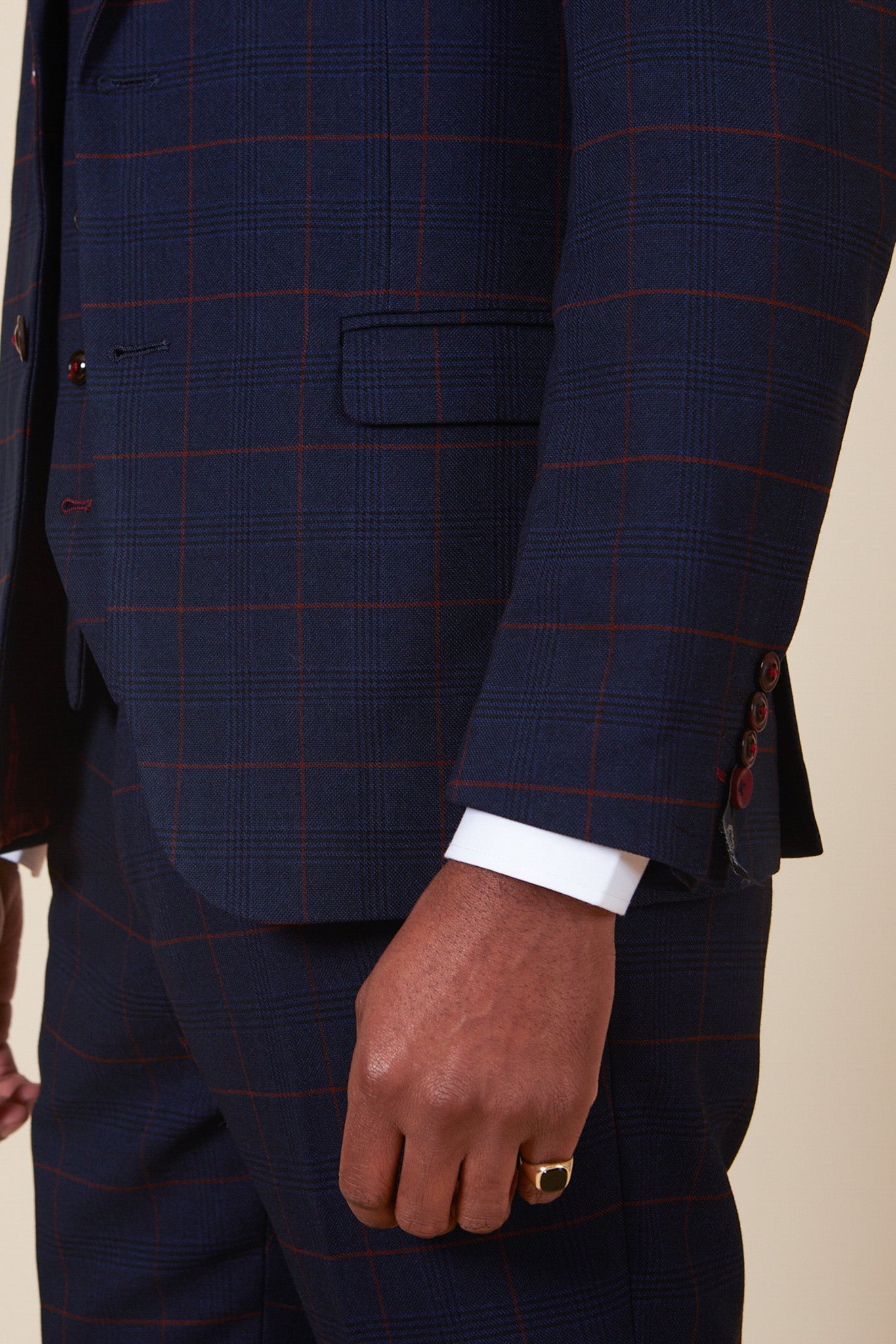 EDINSON Navy Blue Wine Check Two-Piece Suit for Men - Formal Business Attire & Wedding Party Outfit