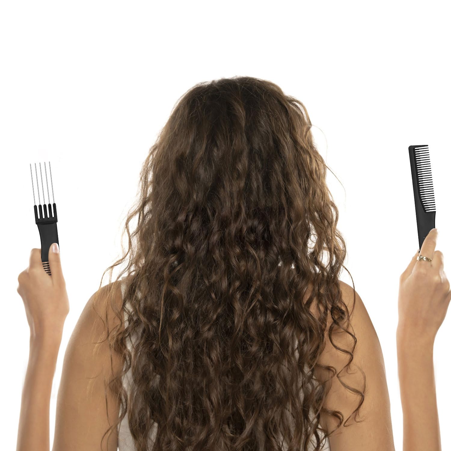 2-Pack Black Metal Prong Pick Combs for Hair Styling - Double-Head Parting & Teasing Comb with Metal Pick Fork for Fine, Medium & Thick Hair - Perfect for Salon Professionals & Home Hair Care (Great for Creating Volume & Sectioning Hair)