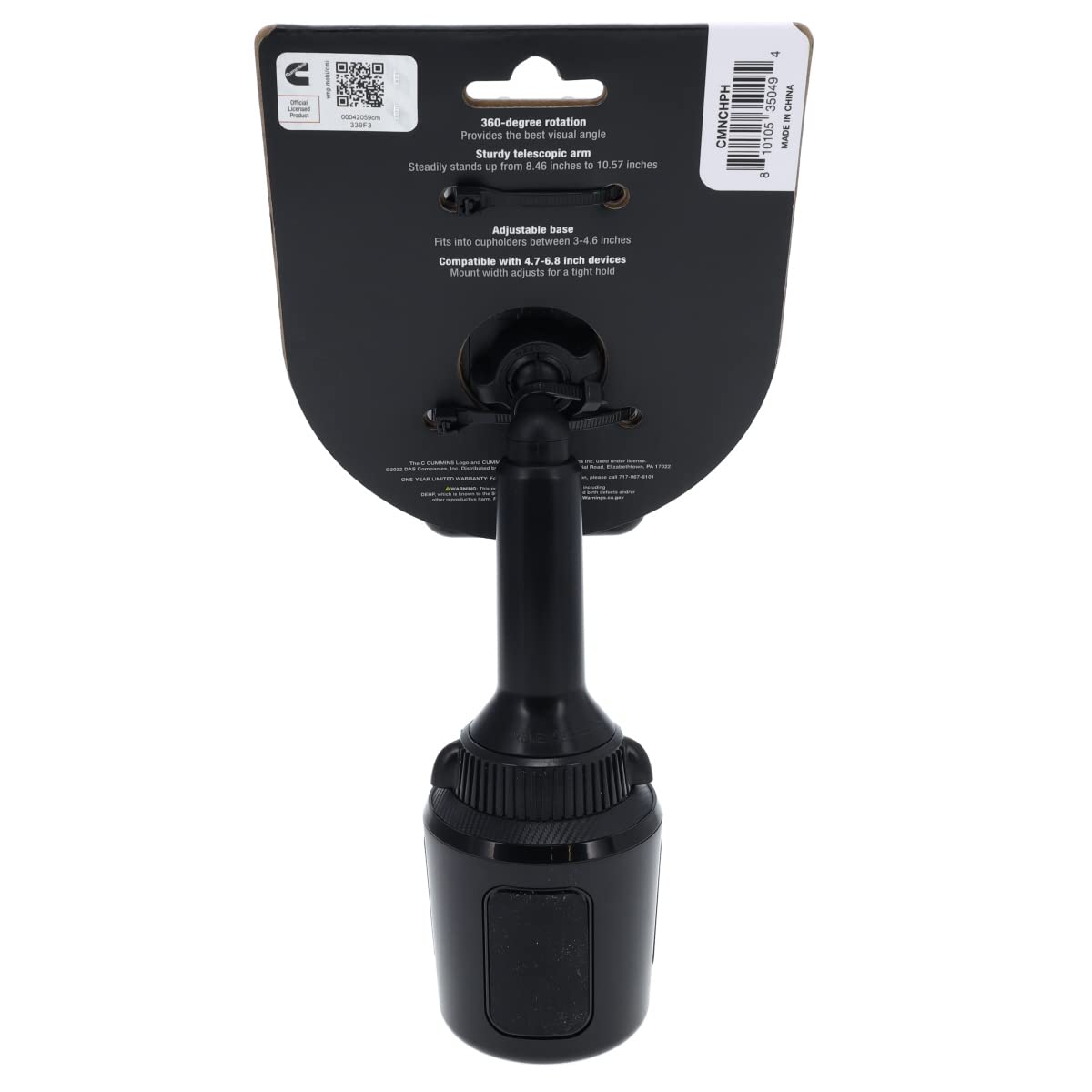 Cummins Cup Car Phone Holder - Adjustable Truck Phone Mount for Cell Phones - Black - Perfect for Commuting and Road Trips