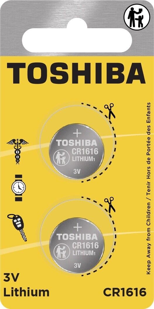 Toshiba CR1616 3V Lithium Coin Battery - 2 Pack Child Resistant Blister Pack - Perfect for Watches, Calculators & Small Electronics
