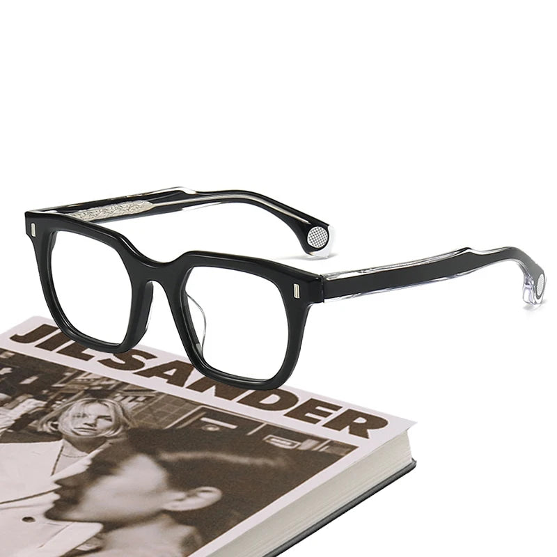 Black Unisex Square Acetate Eyeglasses - Full Rim Thick Frame for Men & Women - Perfect for Reading, Work, and Fashion Accessories | Model 63475