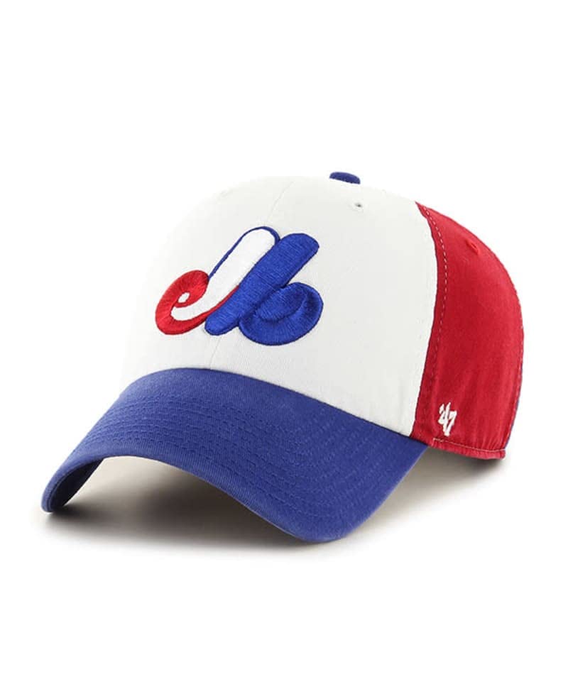 47 Brand Montreal Expos Cooperstown Three-Tone Adjustable Strapback Hat for Men & Women - Vintage Team Logo, White, One Size - Perfect for Baseball Games, Sports Events & Casual Wear