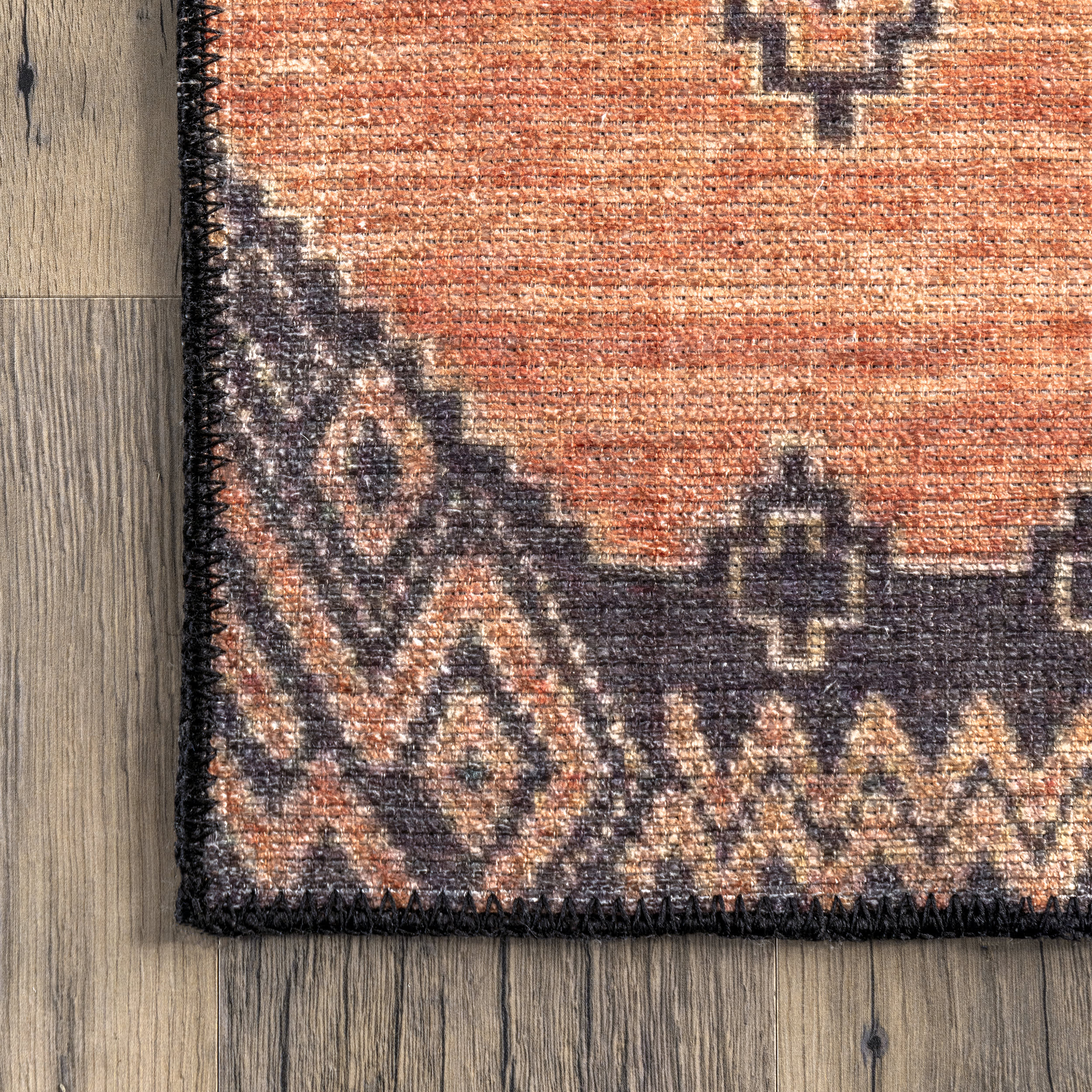 Christine Washable Paneled Rug in Rust - Soft & Durable Non-Slip Area Rug for Living Room, Bedroom, or Nursery