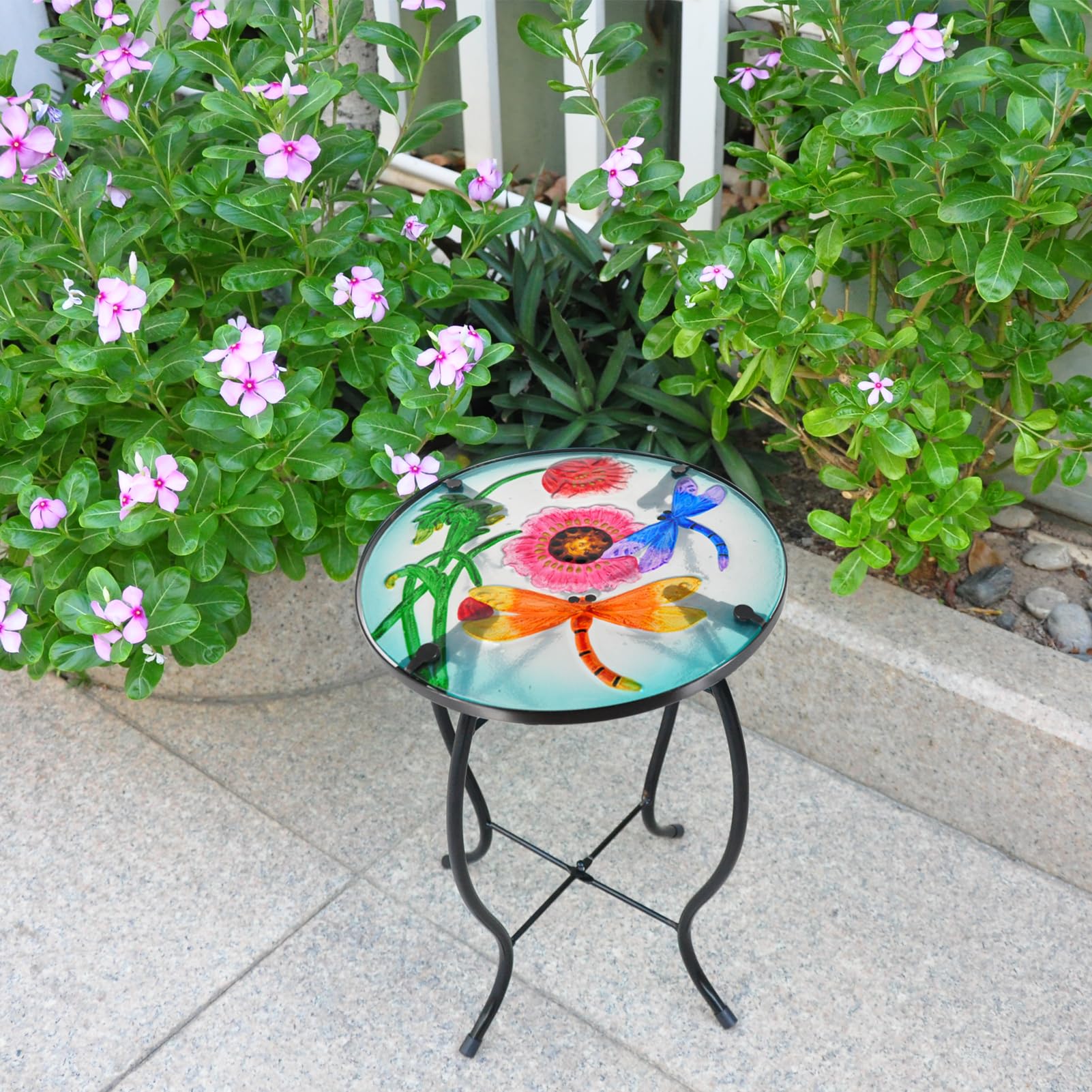 Compact Outdoor Side Table - Metal & Glass Patio End Table for Garden, Balcony, or Indoor Decor - Perfect for Drinks, Plants & Accent Furniture