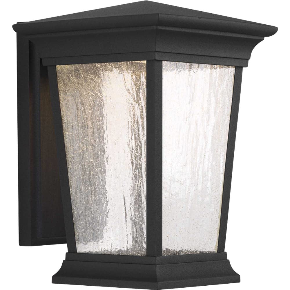 Progress Lighting Arrive LED Outdoor Wall Lantern - Clear Seeded Glass Modern Design with Textured Black Finish - Perfect for Porch, Patio, Garden and Entryway Lighting