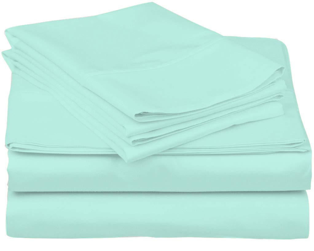 Queen Size Waterbed Sheet Set - 4 Piece with Fitted Sheet | 100% Egyptian Cotton, Cool & Breathable, Ultra Soft | 15 Inch Deep Pocket | Aqua Blue Solid | Perfect for Hot Sleepers & Luxury Bedding