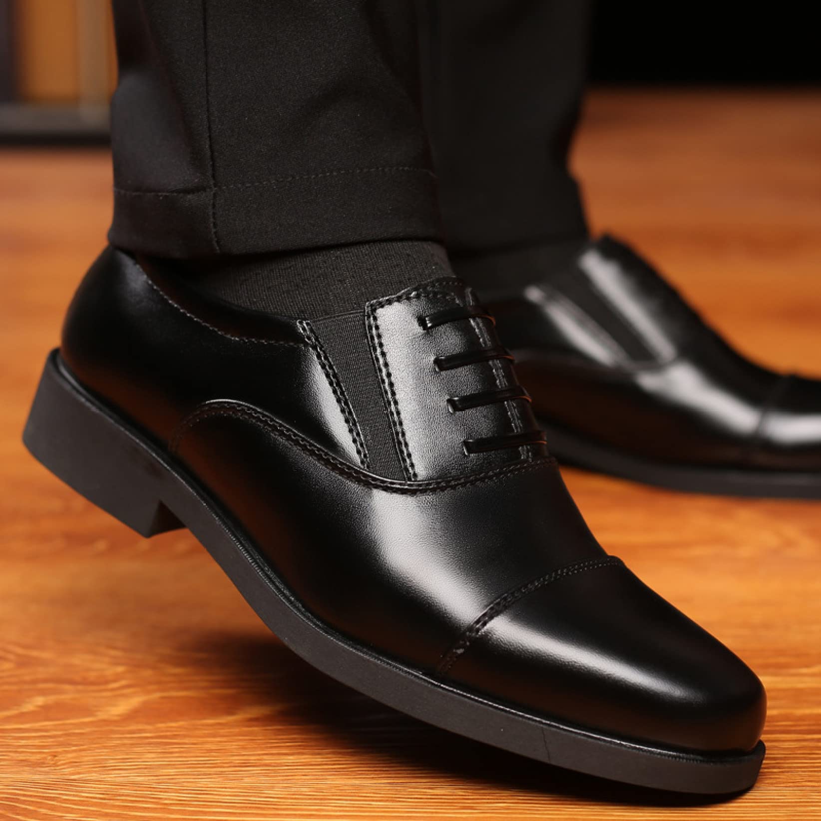 Men's Classic Dress Shoes - Slip On Oxfords for Office & Formal Wear | Breathable PU Leather | Black | Perfect for Business, Parties & Casual Outings