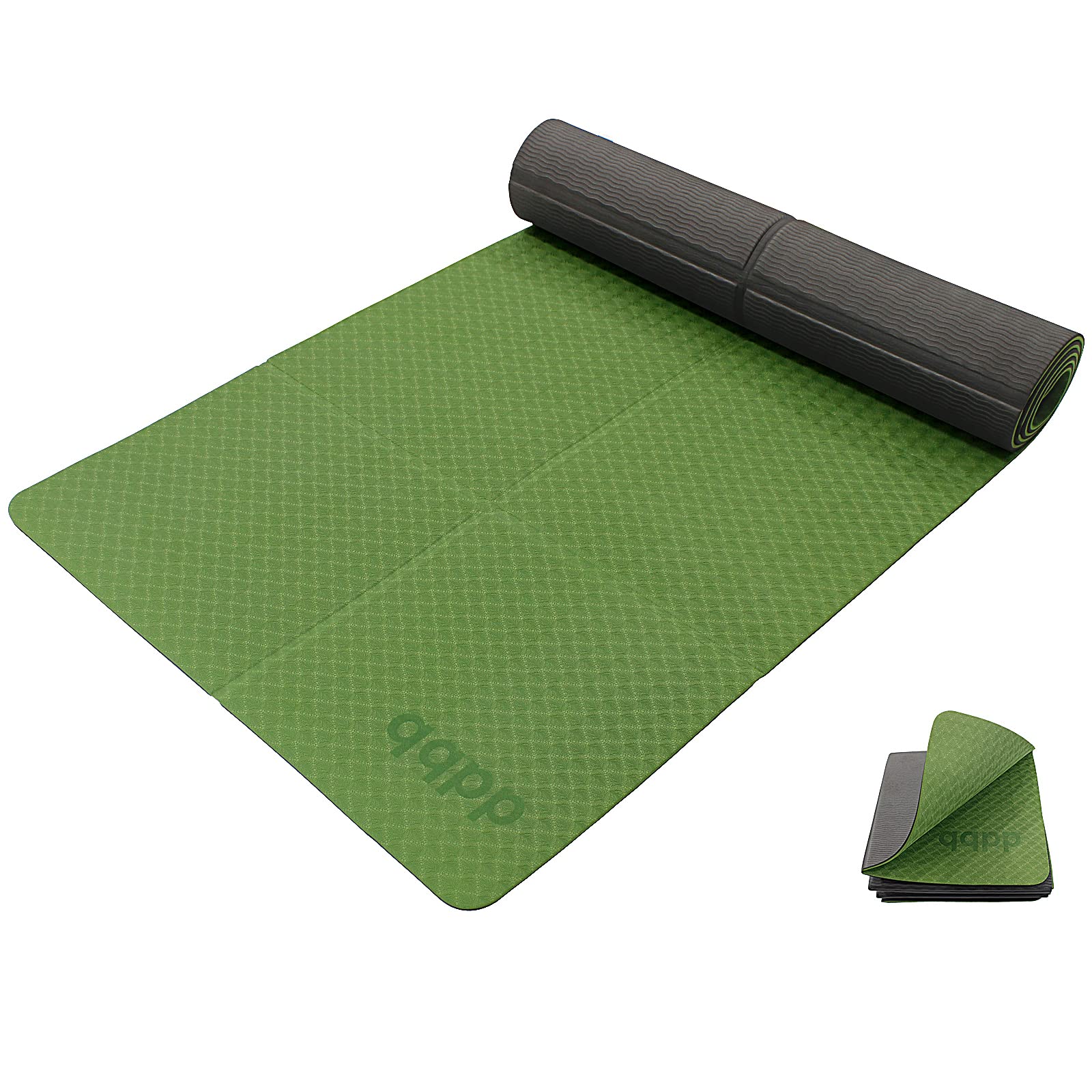 qqpp TPE Foldable Yoga Mat with Tote Bag - 1/4 Inch Thick Double-Sided Non-Slip Exercise Mat for Women & Men - Perfect for Yoga, Pilates, Home Workouts & Floor Exercises - Ideal for Gym, Travel & Daily Fitness Routines