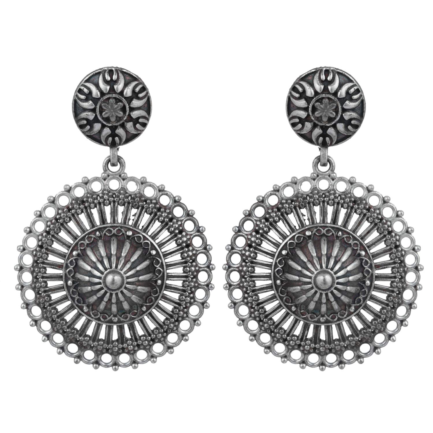 Vintage Afghan Tribal Oxidized Silver Plated Wheel Drop Earrings for Women – Traditional Ethnic Jewelry – Perfect for Festivals, Weddings & Boho Fashion