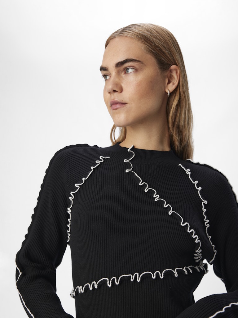 Jane Knit Dress for Women - Soft Black & Cloud Dancer Pattern, Elegant Casual Wear for Office, Date Night & Fall Outfits