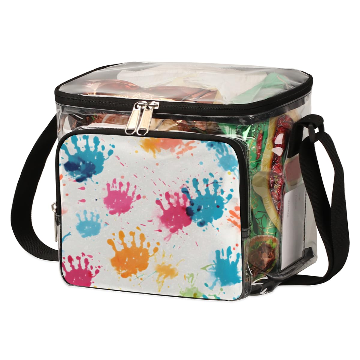 Vibrant Hand-Painted Clear Tote Bag with Handles - Transparent Crossbody Shoulder Bag for Lunch, Beach & Outdoor Activities | Perfect for Travel, Picnics, Concerts & Sports Events | Stadium Approved Multipurpose Carryall