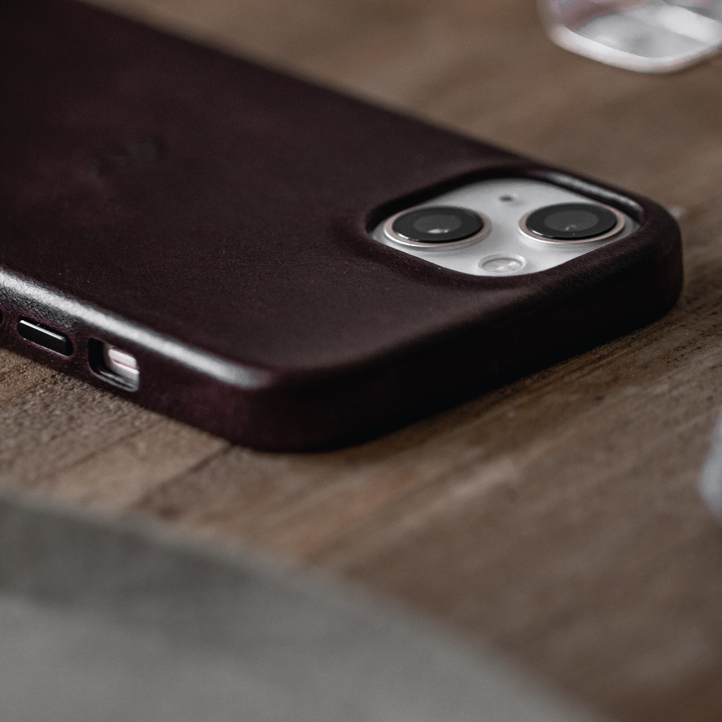Premium Leather iPhone 13 Case with MagSafe Support - Bullstrap Genuine Bourbon Brown Leather Phone Cover | Slim Protective Case for Everyday Use & Wireless Charging