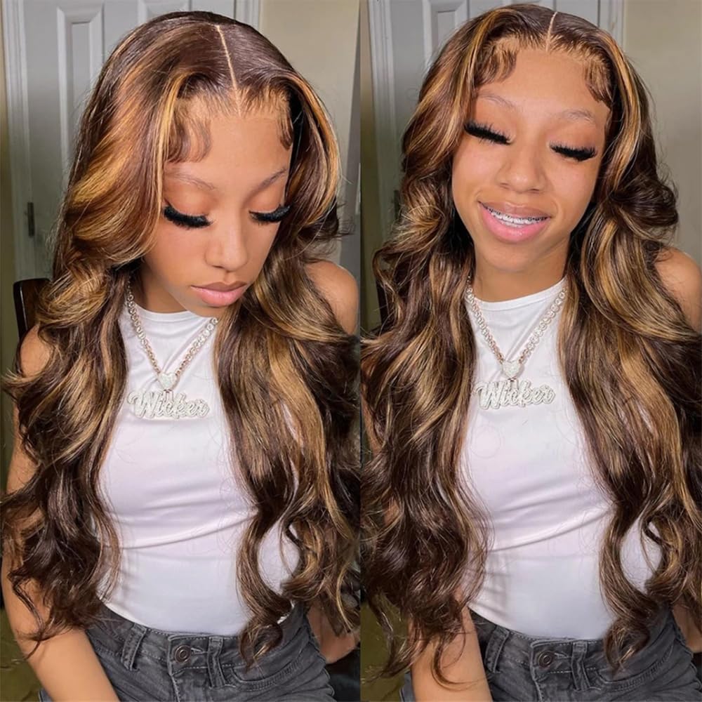 IDHERE 26inch Honey Blonde Lace Front Human Hair Wig - 4/27 Colored Ombre Highlights, 13x6 HD Transparent Lace, 180 Density Balayage Wig for Women | Perfect for Daily Wear, Cosplay & Special Occasions