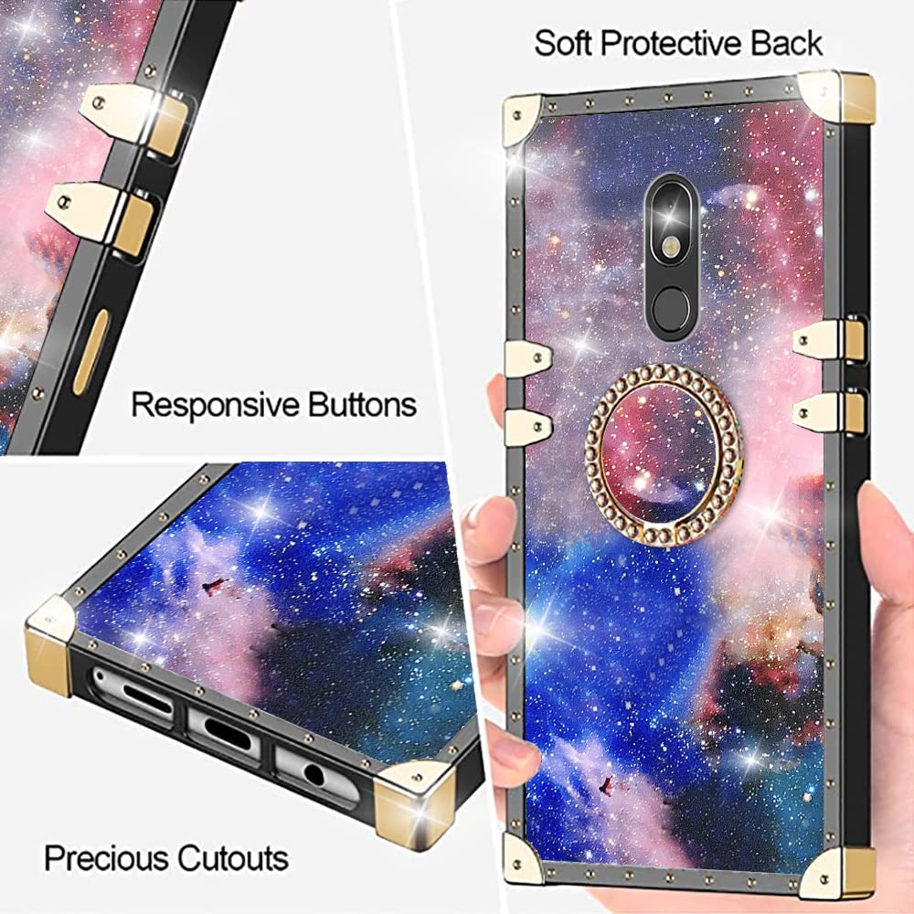 Starry Sky Retro Rectangle Phone Case for LG Stylo 5 with Shiny Metal Ring - Protective Cover for LG Stylo 5 (Space) - Perfect for Everyday Use, Work & Travel
