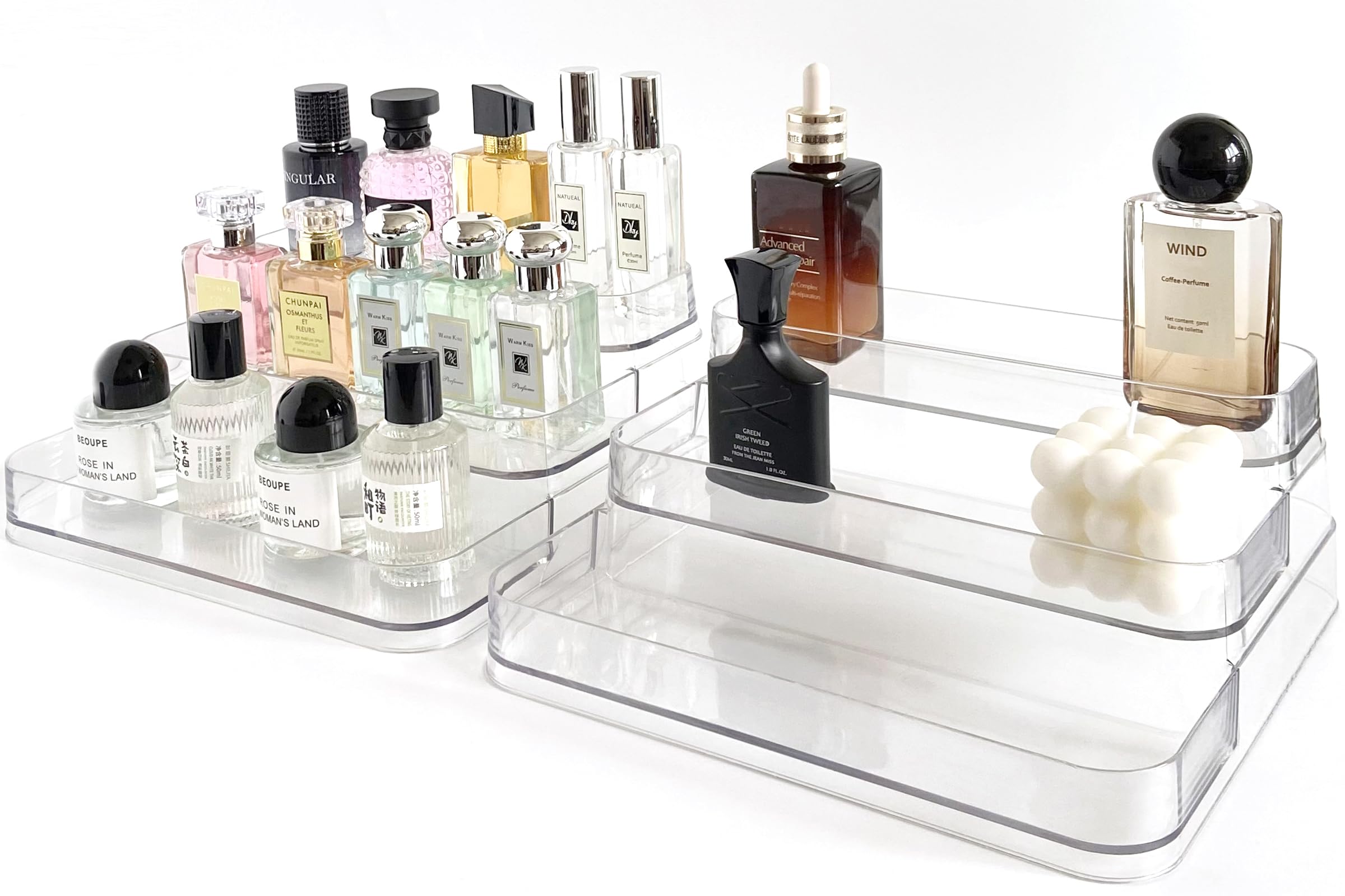 2-Pack Clear 3-Tier Perfume Organizer Shelf - Sturdy Skincare & Medicine Storage Rack for Lotions, Spices, Vitamins - Perfect for Bathroom Counter, Kitchen Cabinet & Vanity Organization