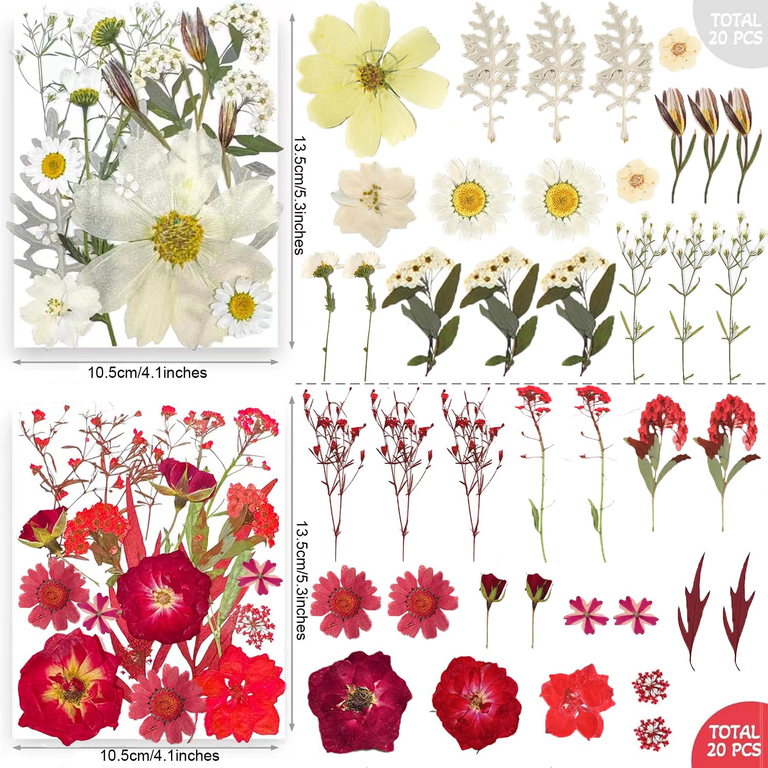 301Pcs Natural Dried Pressed Flowers & Leaves with Butterfly Stickers for DIY Crafts - Perfect for Resin Molds, Nail Art, Candle Making, Phone Cases, Jewelry Making & Home Decor