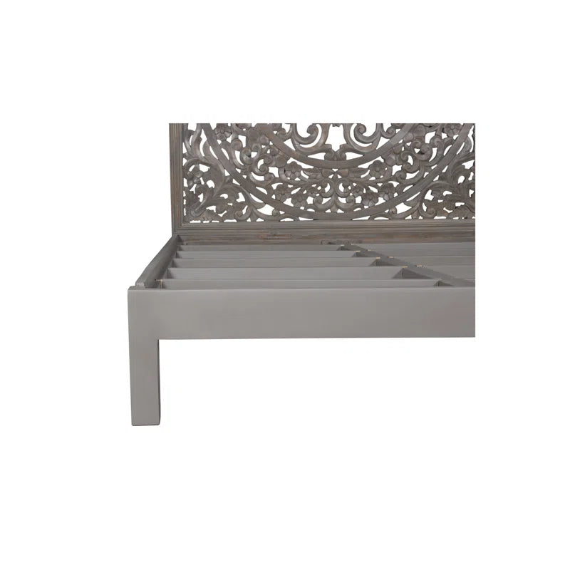 Solid Wood Platform Bed with Hand Carved Details - Gray Dynasty Style - Perfect for Modern and Traditional Bedrooms