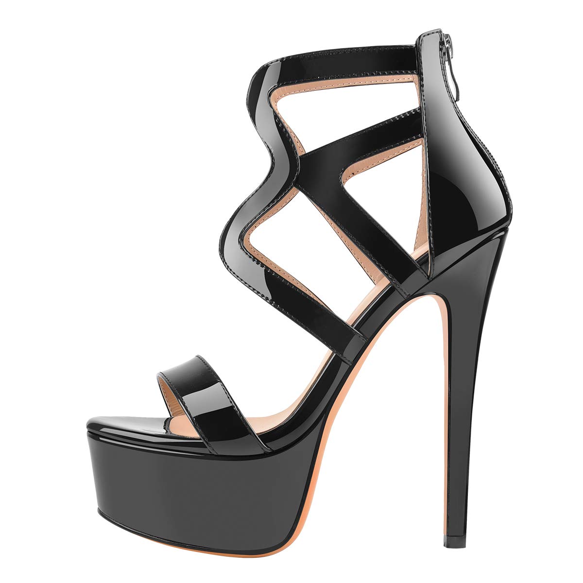 Richealnini Women's Crisscross Strap Platform Stiletto High Heel Sandals with Zipper - Sexy Party Shoes for Evening Wear, Club, Date Night & Special Occasions