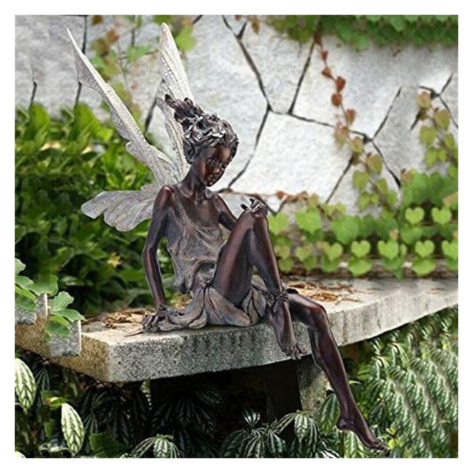 Elegant Black Resin Garden Sculpture - Flower Fairy Bending Sitting Statue for Outdoor Garden Decor, Yard Art & Patio Ornament | Perfect for Flower Beds, Lawn Decorations & Backyard Landscaping