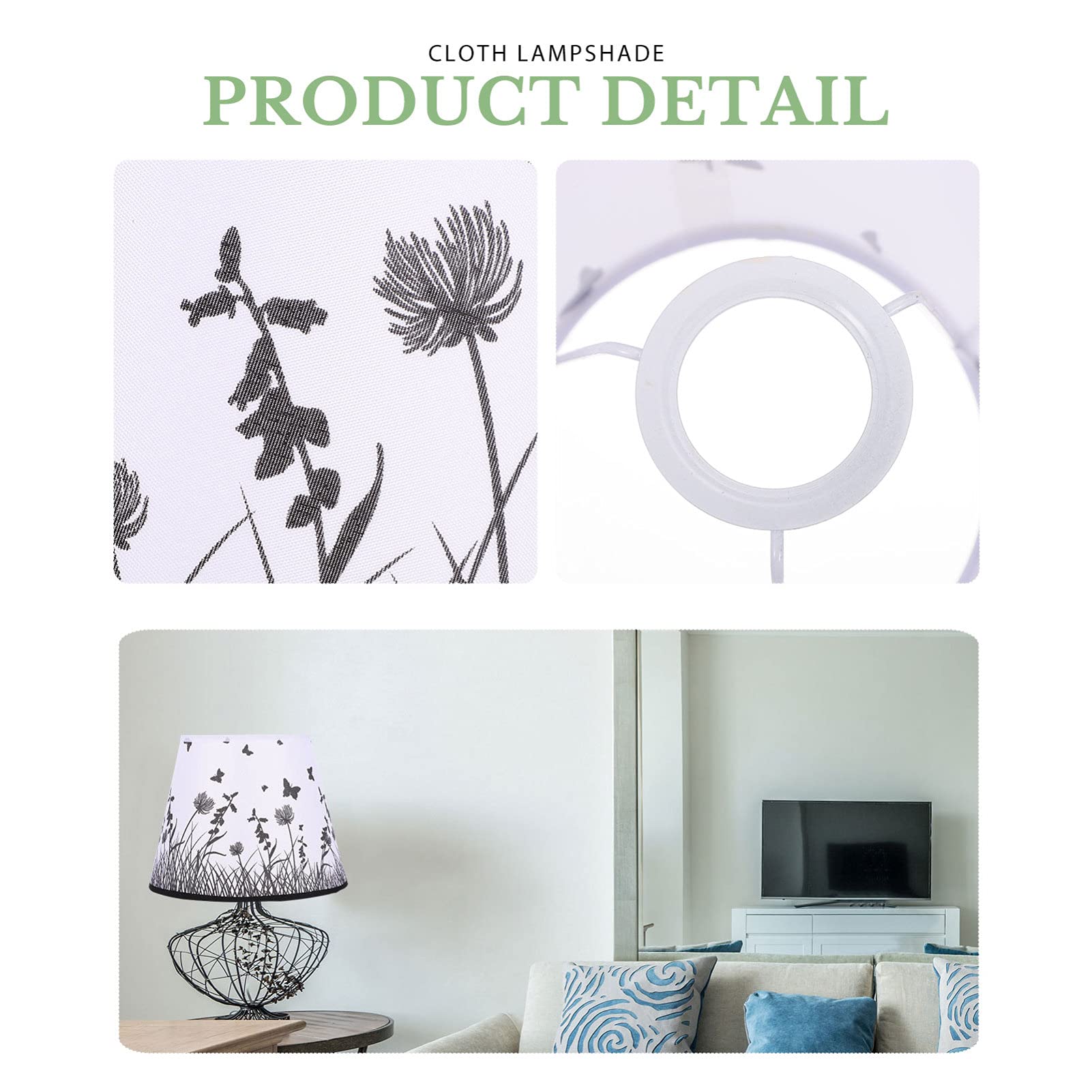 SOLUSTRE Floral Clip-On Drum Lamp Shade - Black Fabric Lampshade Cover for Table, Desk & Nightstand Lamps - Perfect for Bedroom, Living Room & Office Lighting Decor