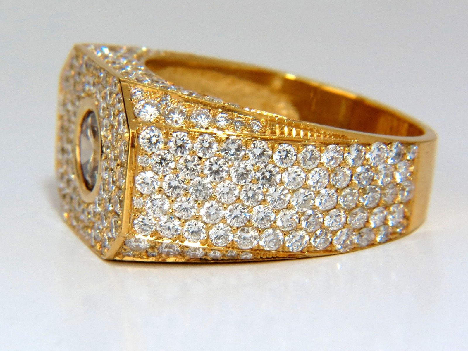 5.60ct Natural Fancy Light Brown Diamond Men's Master Bead Set Pave Ring - Elegant Wedding Band & Luxury Gift for Him