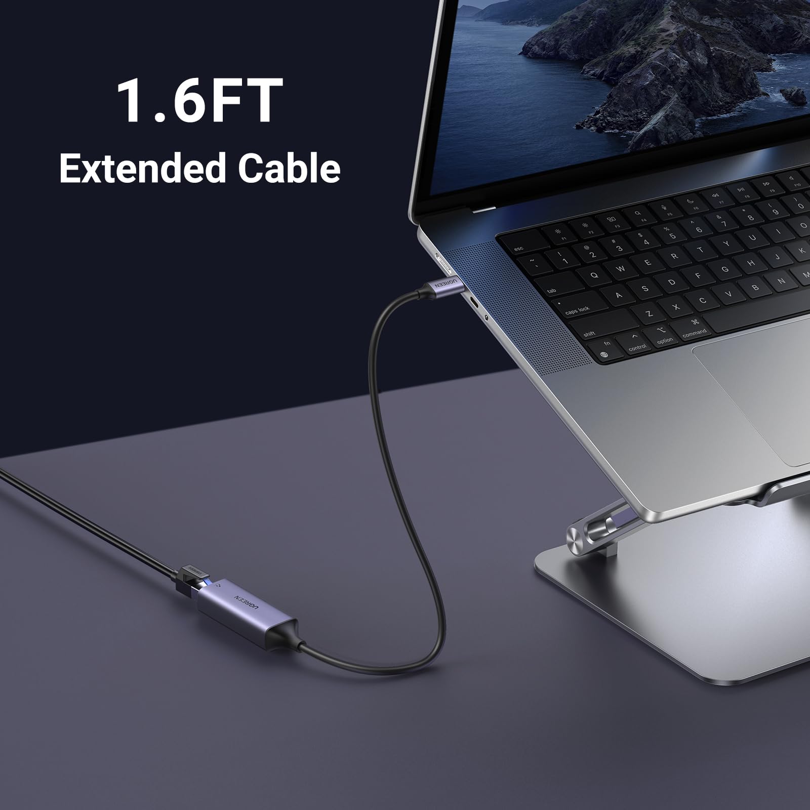UGREEN USB C to Ethernet Adapter 1.6FT - Gigabit RJ45 to USB 3.0 Type-C Thunderbolt 3 LAN Network Dongle - Compatible with MacBook Pro, iPad Pro, Dell XPS, Surface Pro - Fast Wired Internet for Home Office, Gaming & Video Conferencing