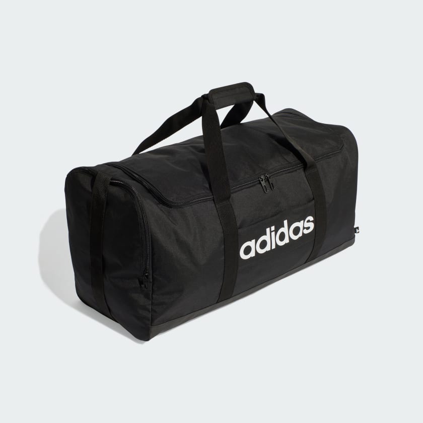 Adidas Linear Duffle Bag - Large Black & White Gym Bag for Men & Women | Perfect for Travel, Workout & Sports Gear Storage