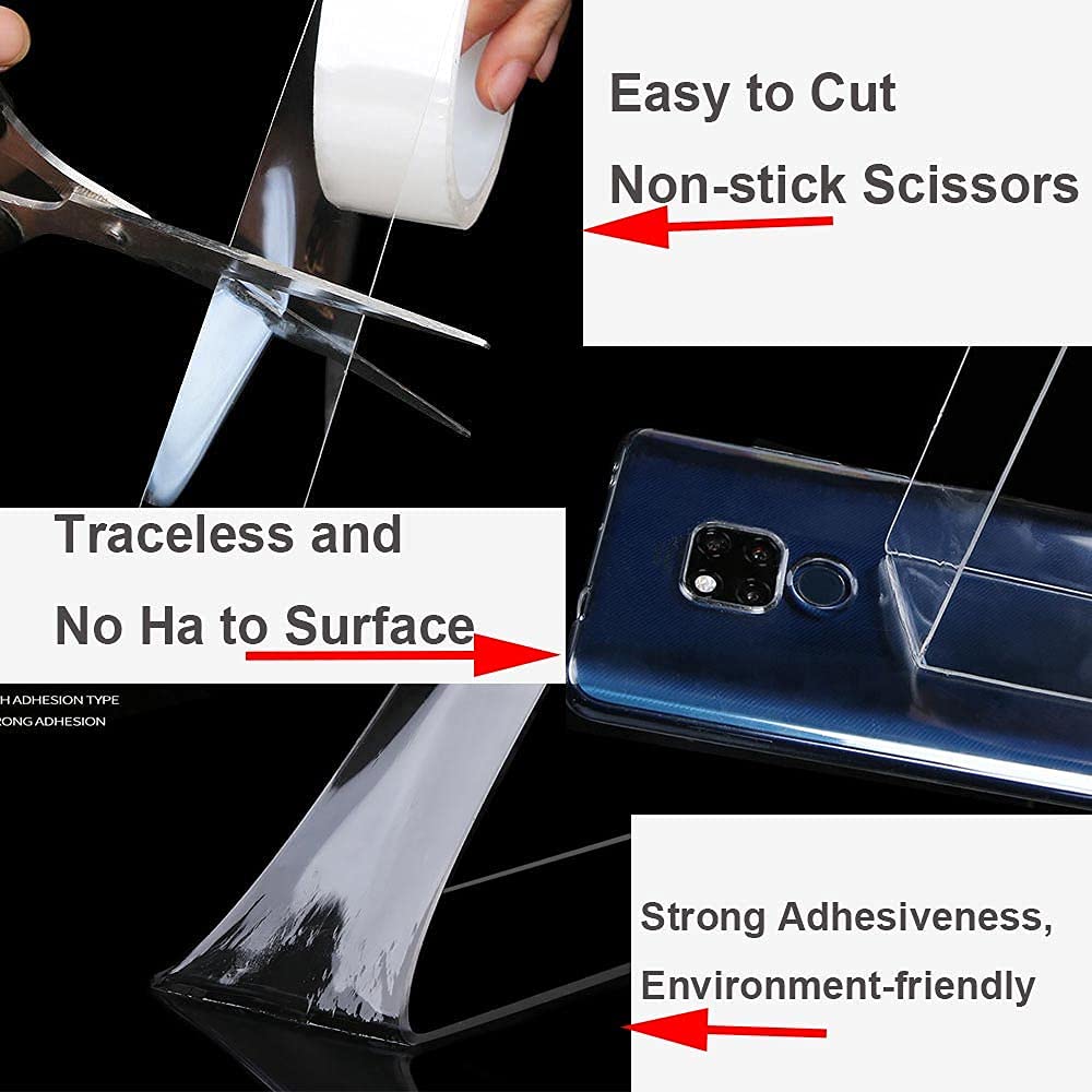 REDPINGUO Heavy Duty Nano Double Sided Tape - 1 Roll (16.4FT) Strong Adhesive Transparent Mounting Tape for Walls, Posters, Pictures & Home Decor - Perfect for Hanging Photos, Posters & Wall Decor Without Damage