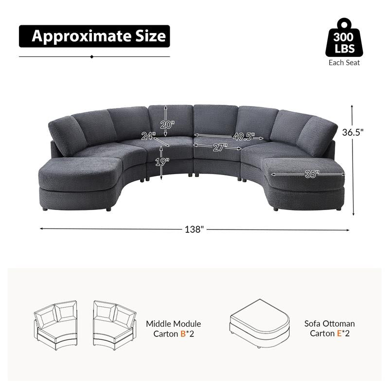 Aeris Modern Curved Sectional Sofa Set - L-Shaped Couch with Ottoman for Living Room, Lounge & Entertainment Spaces | Contemporary Fabric Upholstery, Comfortable Seating for Family & Guests