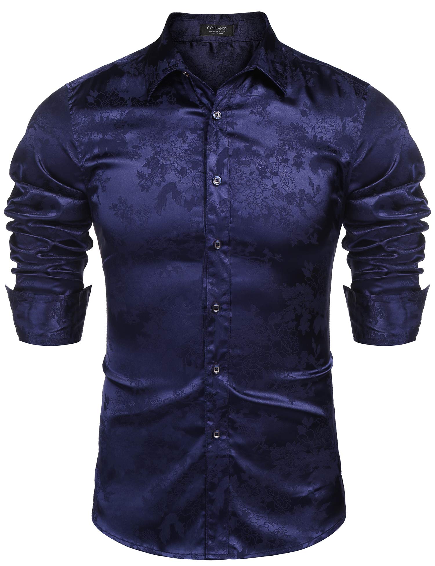 COOFANDY Men's Silk Satin Dress Shirt - Jacquard Long Sleeve Floral Button Up Shirt for Wedding, Prom & Party | Formal Occasions & Business Events