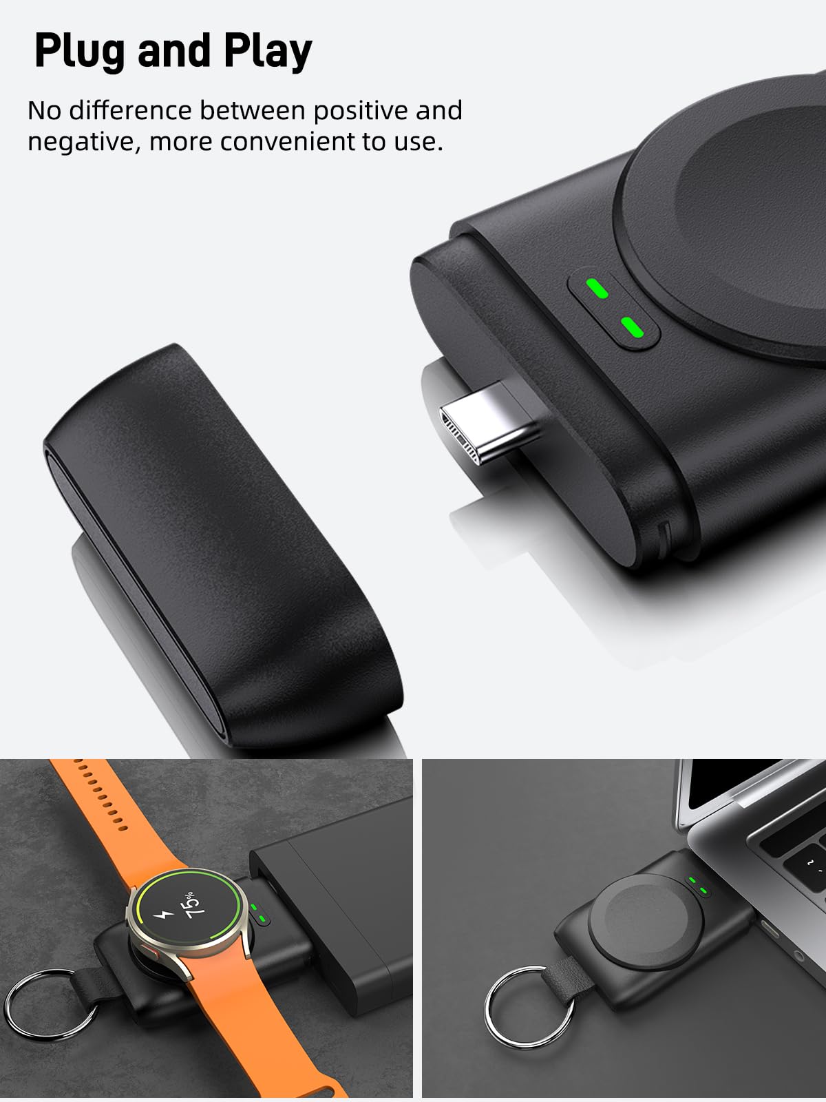 Samsung Galaxy Watch Charger - 1400mAh Fast Wireless Magnetic Charging Dock for Galaxy Watch 7/6/5/4/3/Active 2 | Portable Travel Keychain Charger | Perfect for Home, Office & Travel Use