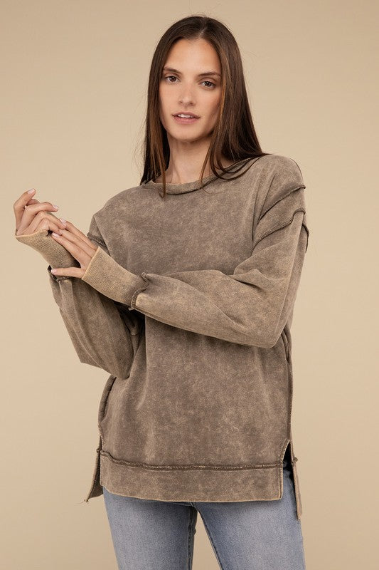 Acid Wash French Terry Exposed Seam Sweatshirt | Vintage Distressed Pullover | Casual Streetwear for Men & Women | Perfect for Fall Layering and Urban Fashion