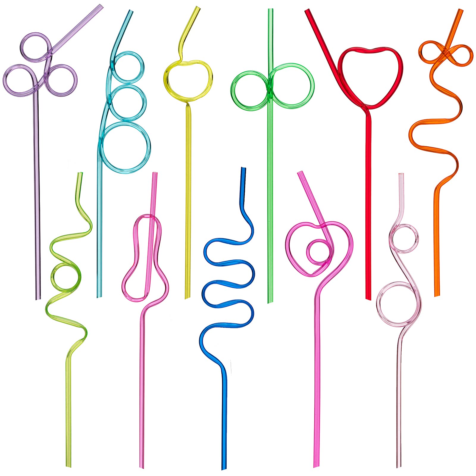 22 Pcs Crazy Straws Set - 11 Unique Colorful Loop Designs, 10'' Reusable Plastic Fun Drinking Straws for Kids | Perfect for Birthday Parties, Summer Drinks & Silly Beverage Fun